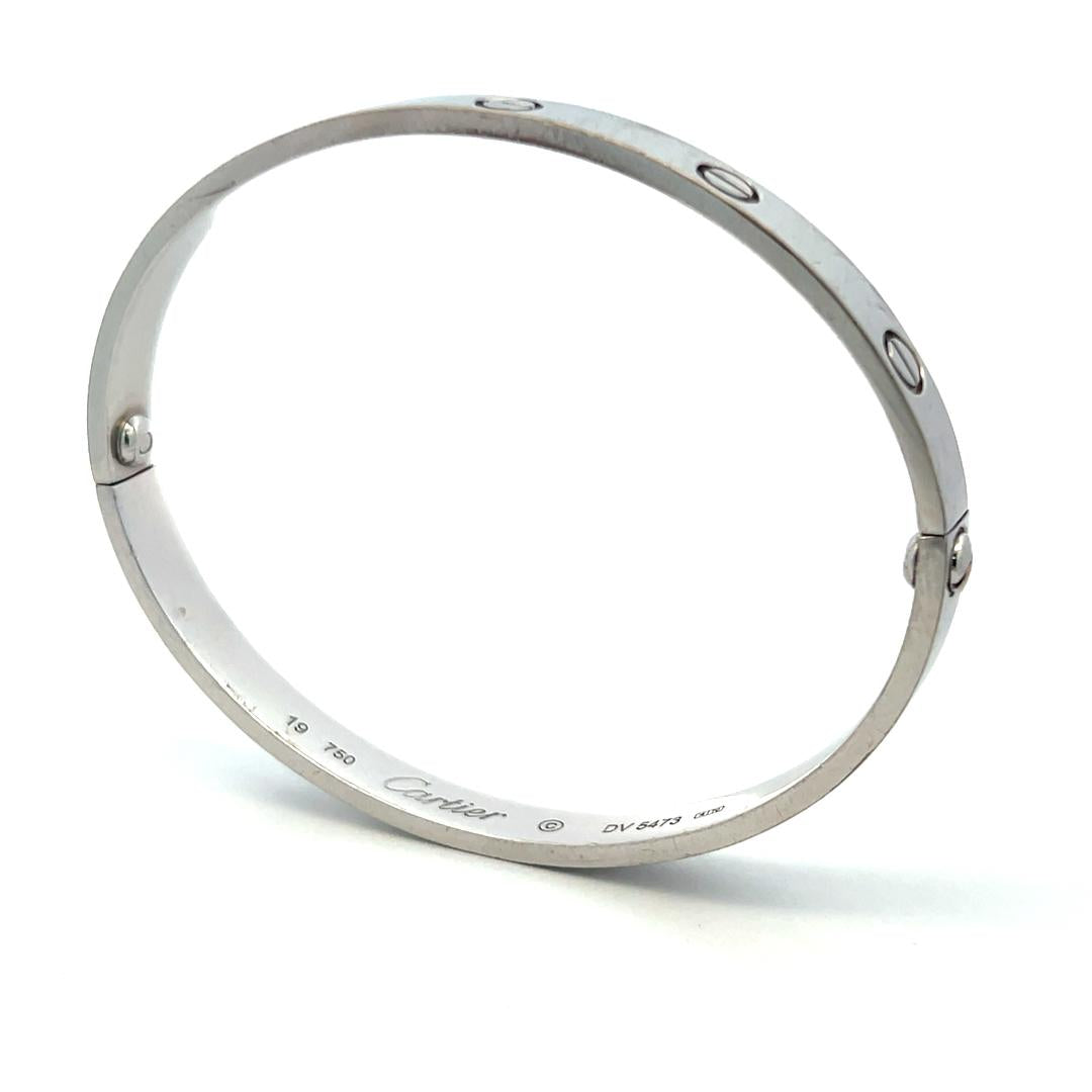 Cartier 18 Karat White Gold Love Bracelet Size 19 with Box
