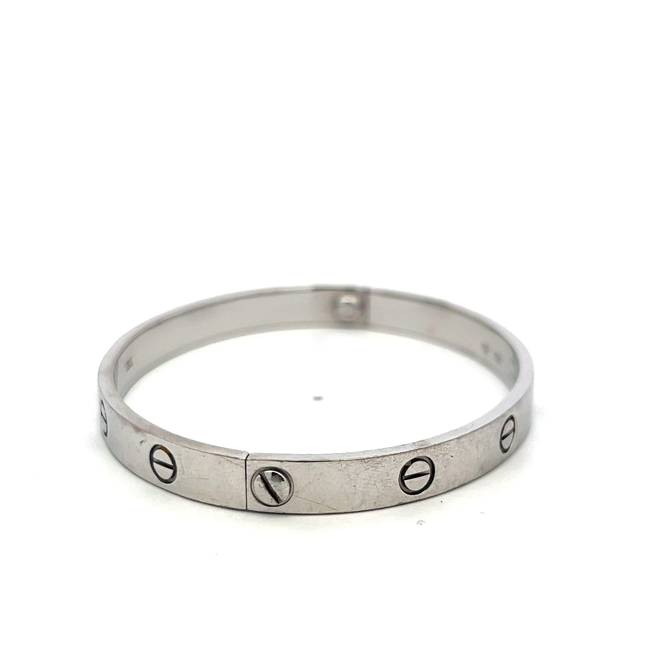 Cartier 18 Karat White Gold Love Bracelet Size 19 with Box
