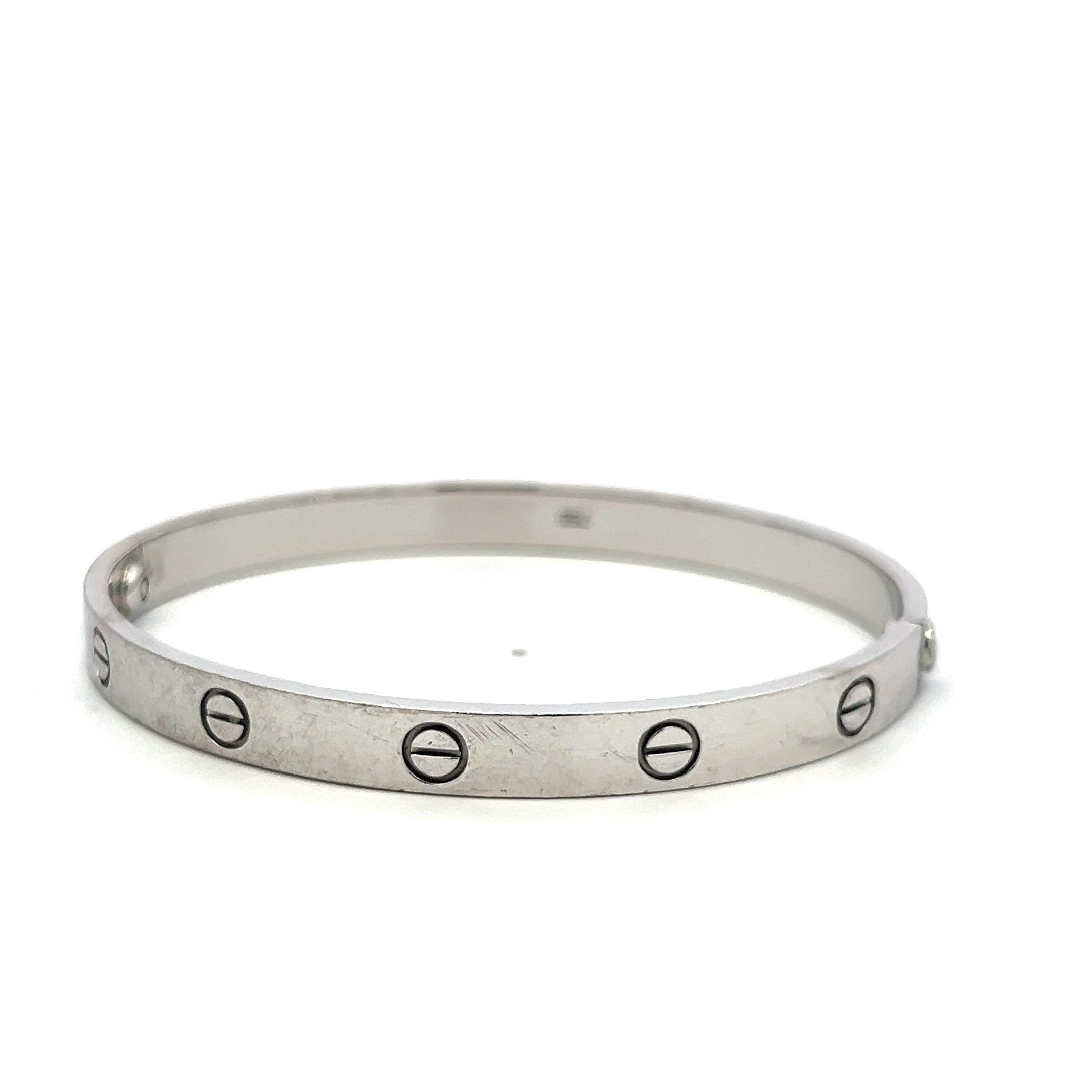 Cartier 18 Karat White Gold Love Bracelet Size 19 with Box