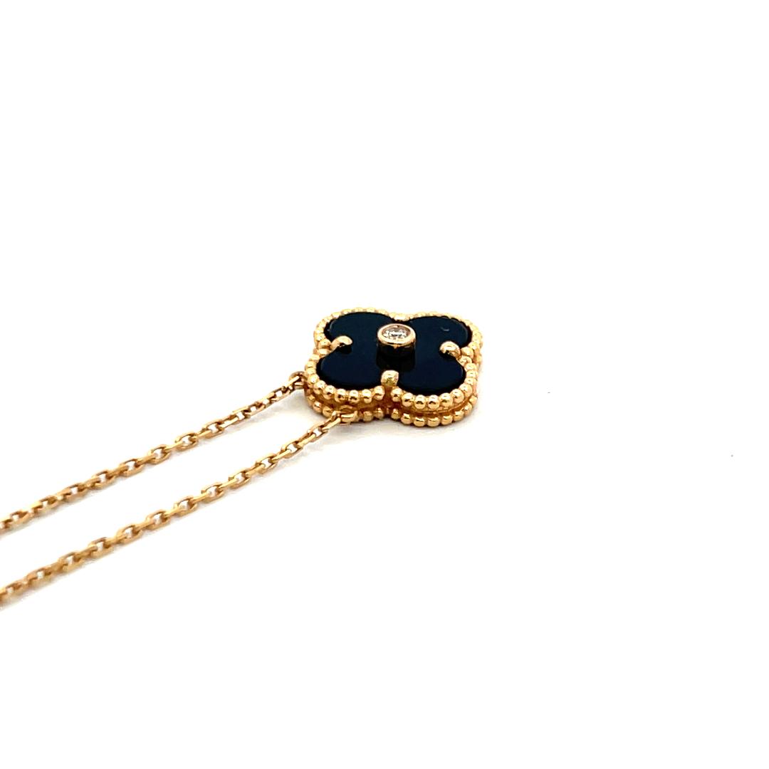 Van Cleef & Arpels Alhambra 0.02 Carat Round Diamond 18K YG Pendant Necklace
