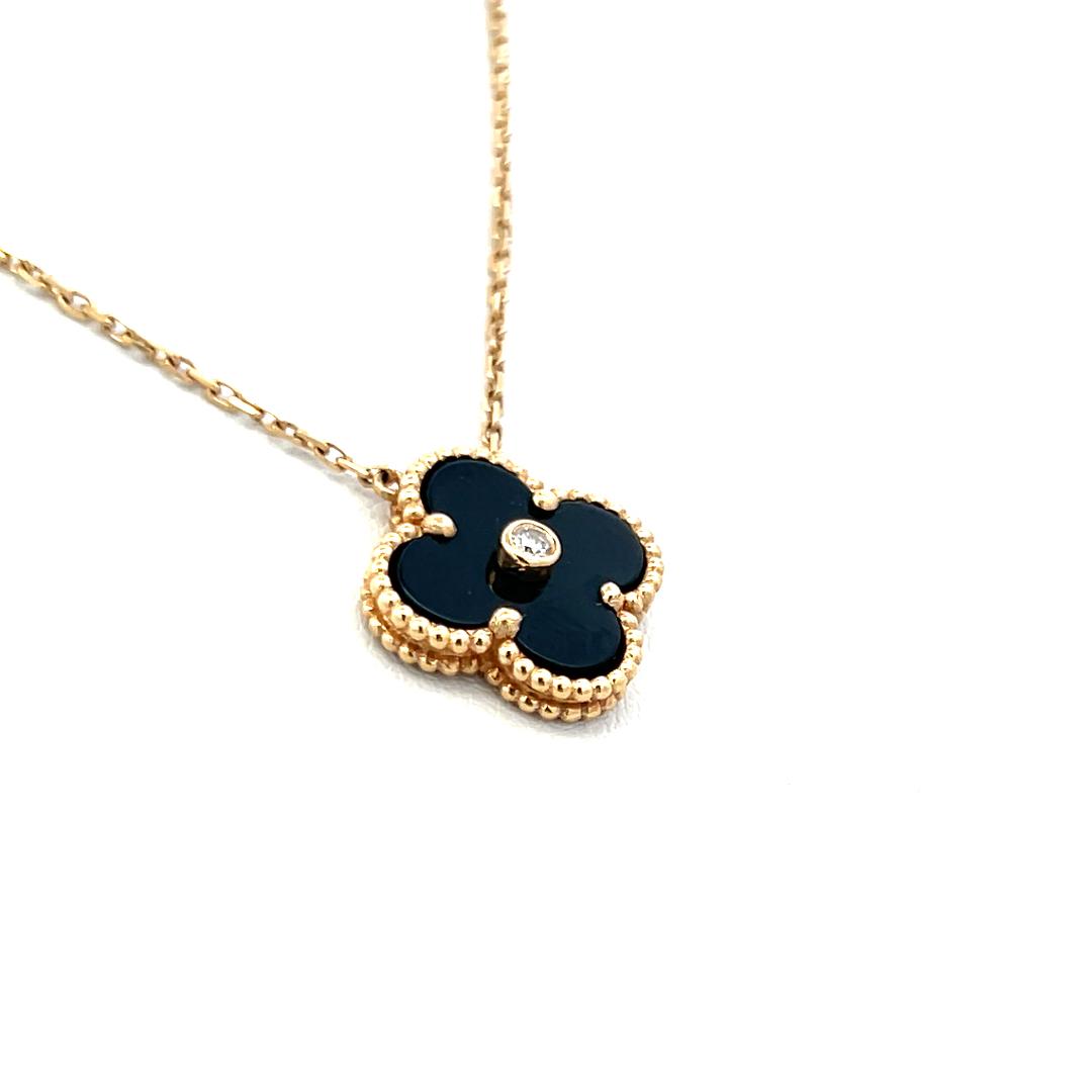 Van Cleef & Arpels Alhambra 0.02 Carat Round Diamond 18K YG Pendant Necklace