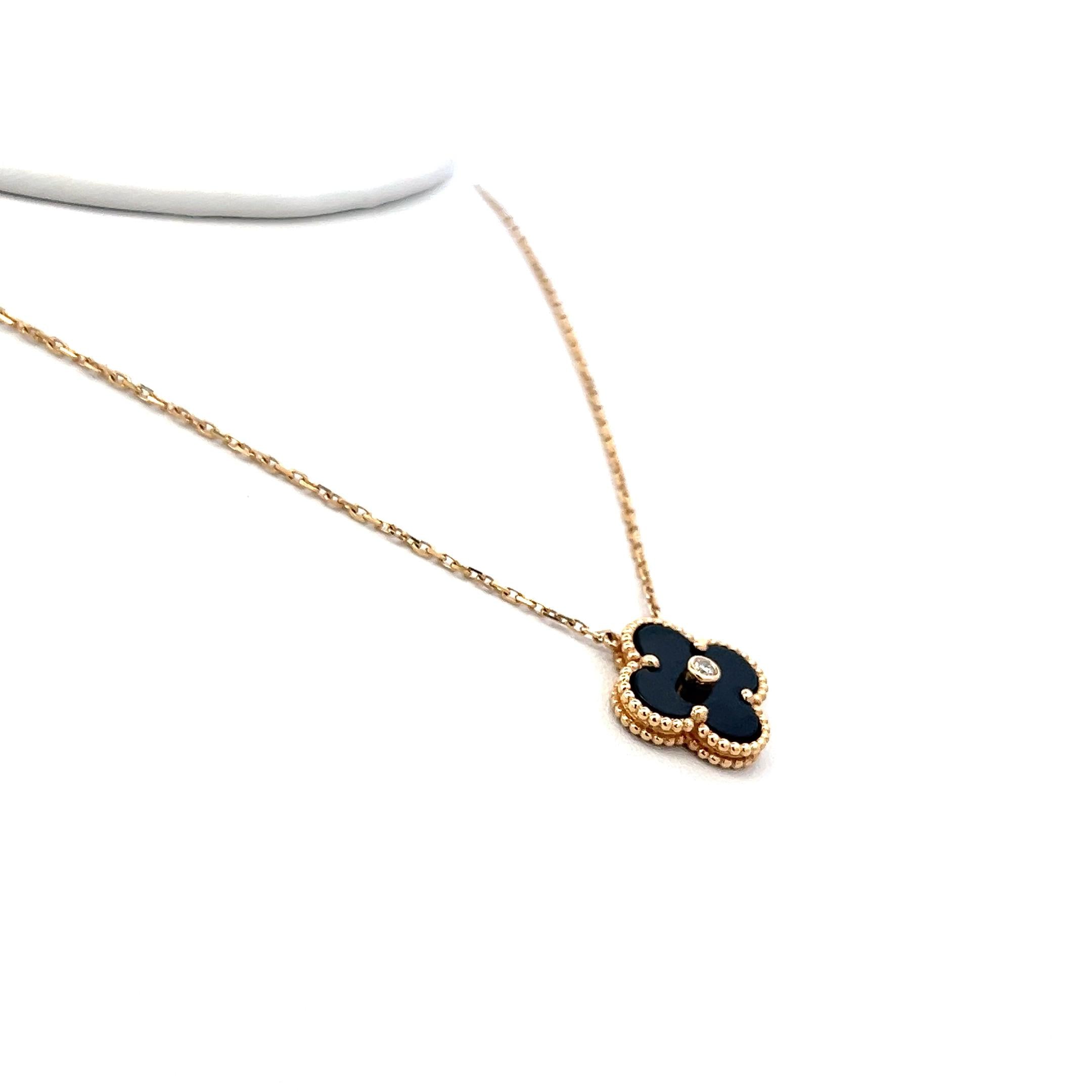 Van Cleef & Arpels Alhambra 0.02 Carat Round Diamond 18K YG Pendant Necklace