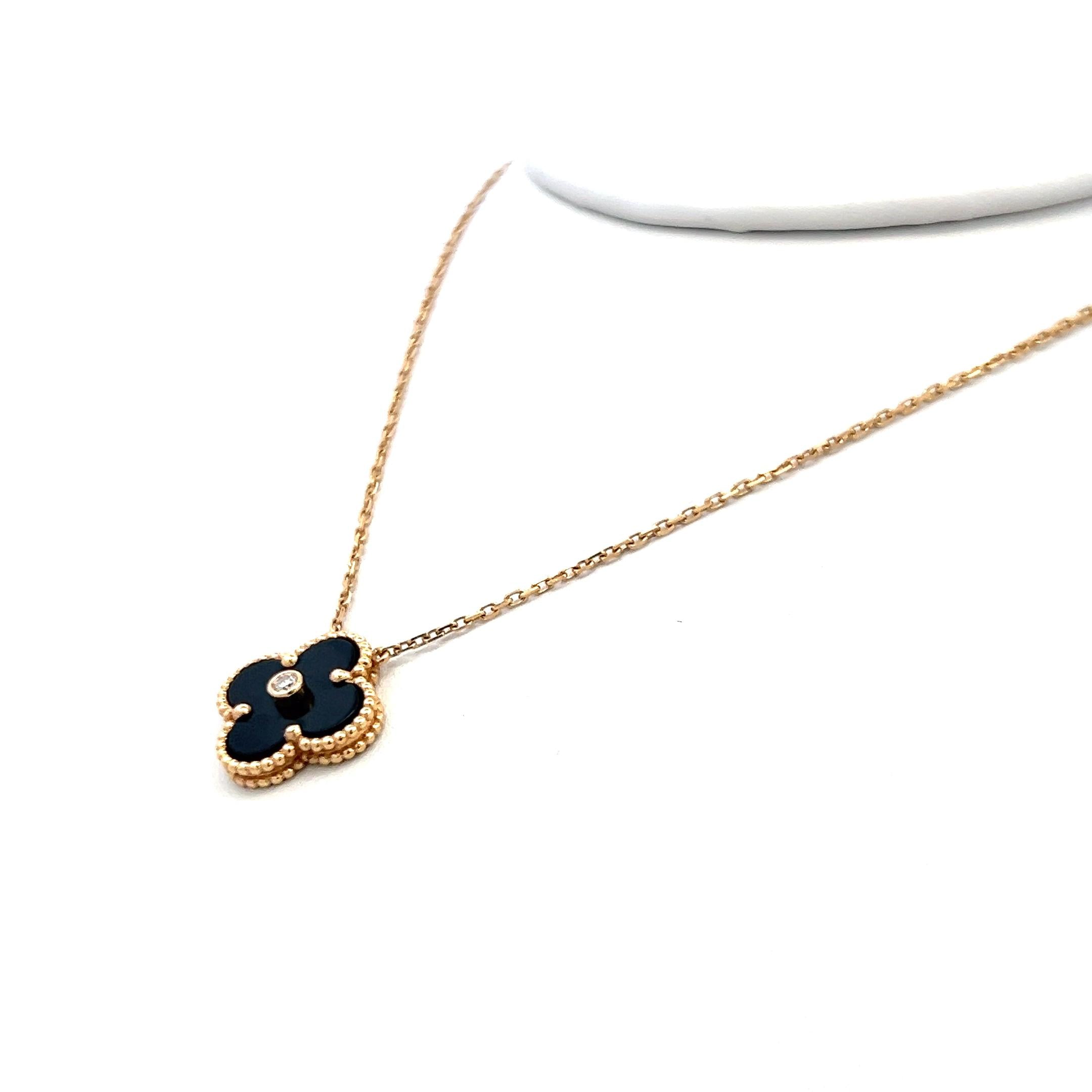 Van Cleef & Arpels Alhambra 0.02 Carat Round Diamond 18K YG Pendant Necklace