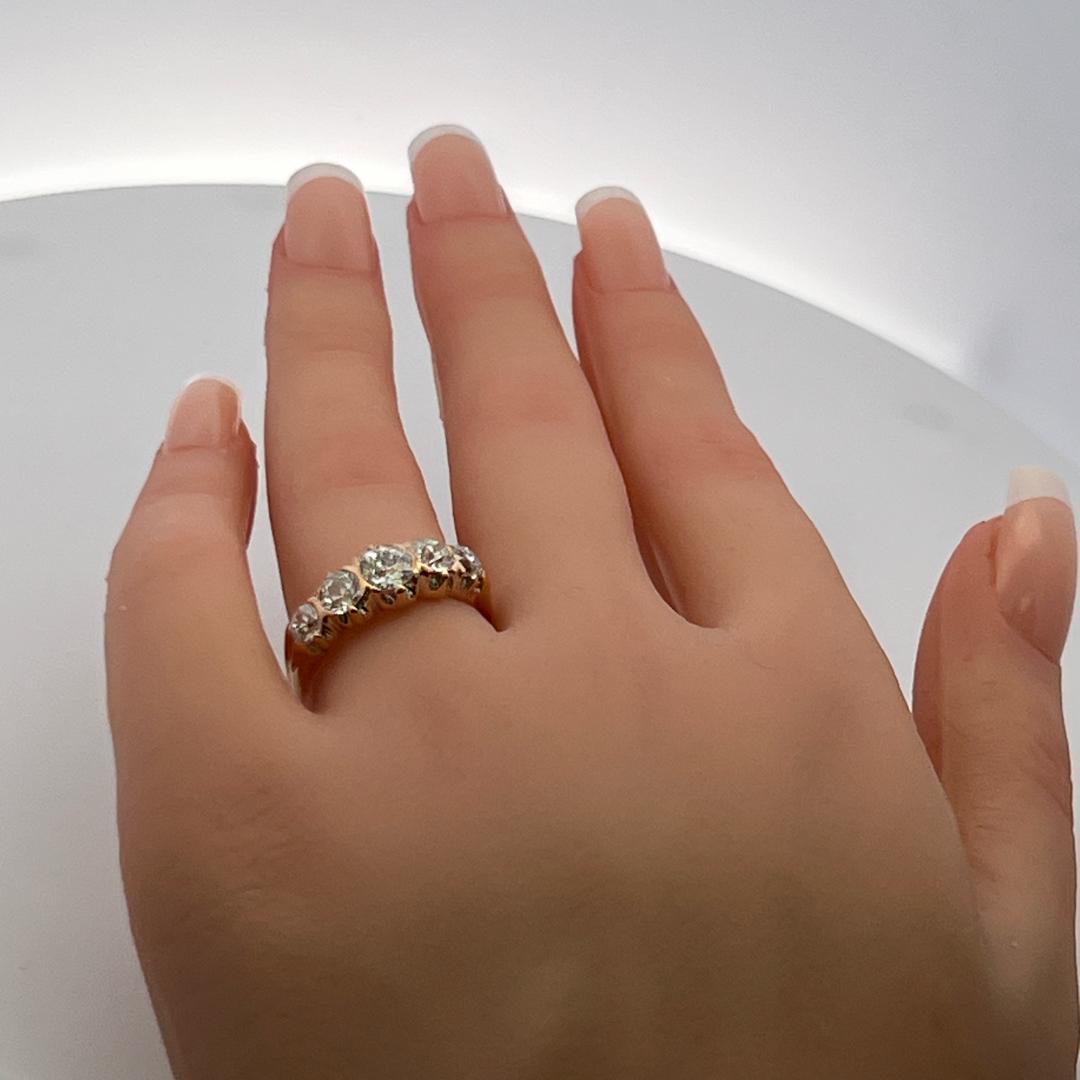 1.99 Carat Circular Brilliant Cut G SI1 Diamond 14K Yellow Gold Five-Stone Ring