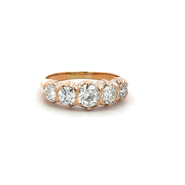 1.99 Carat Circular Brilliant Cut G SI1 Diamond 14K Yellow Gold Five-Stone Ring
