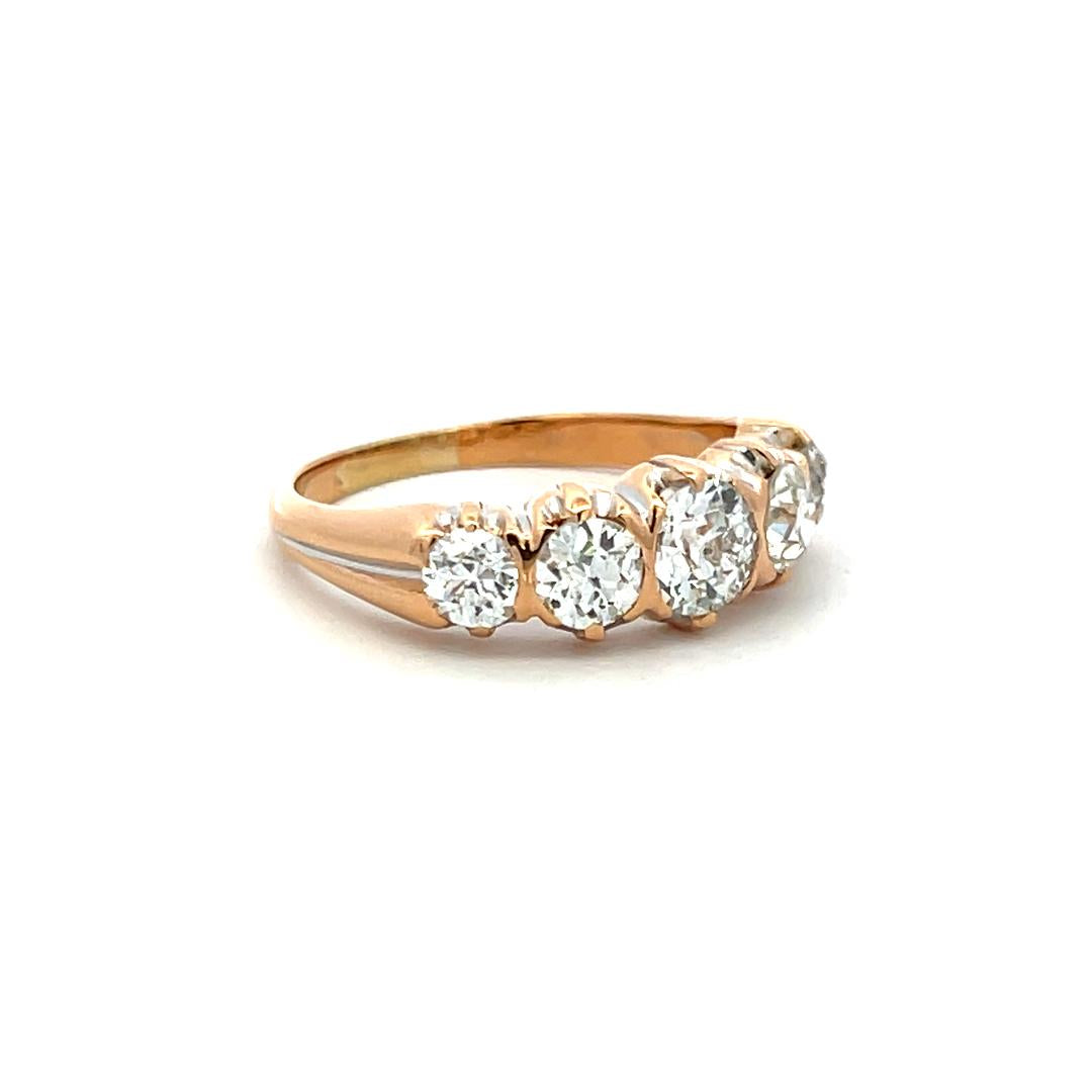 1.99 Carat Circular Brilliant Cut G SI1 Diamond 14K Yellow Gold Five-Stone Ring