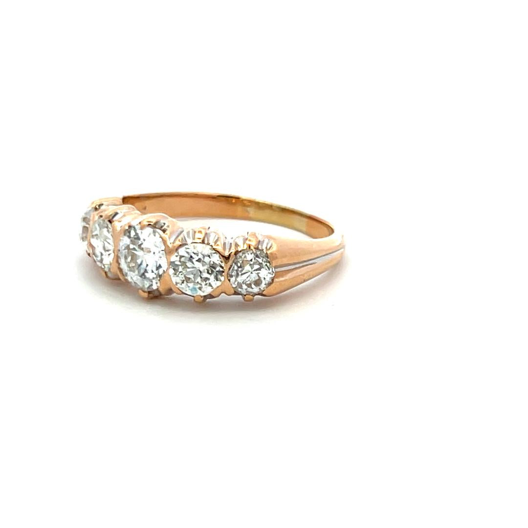 1.99 Carat Circular Brilliant Cut G SI1 Diamond 14K Yellow Gold Five-Stone Ring