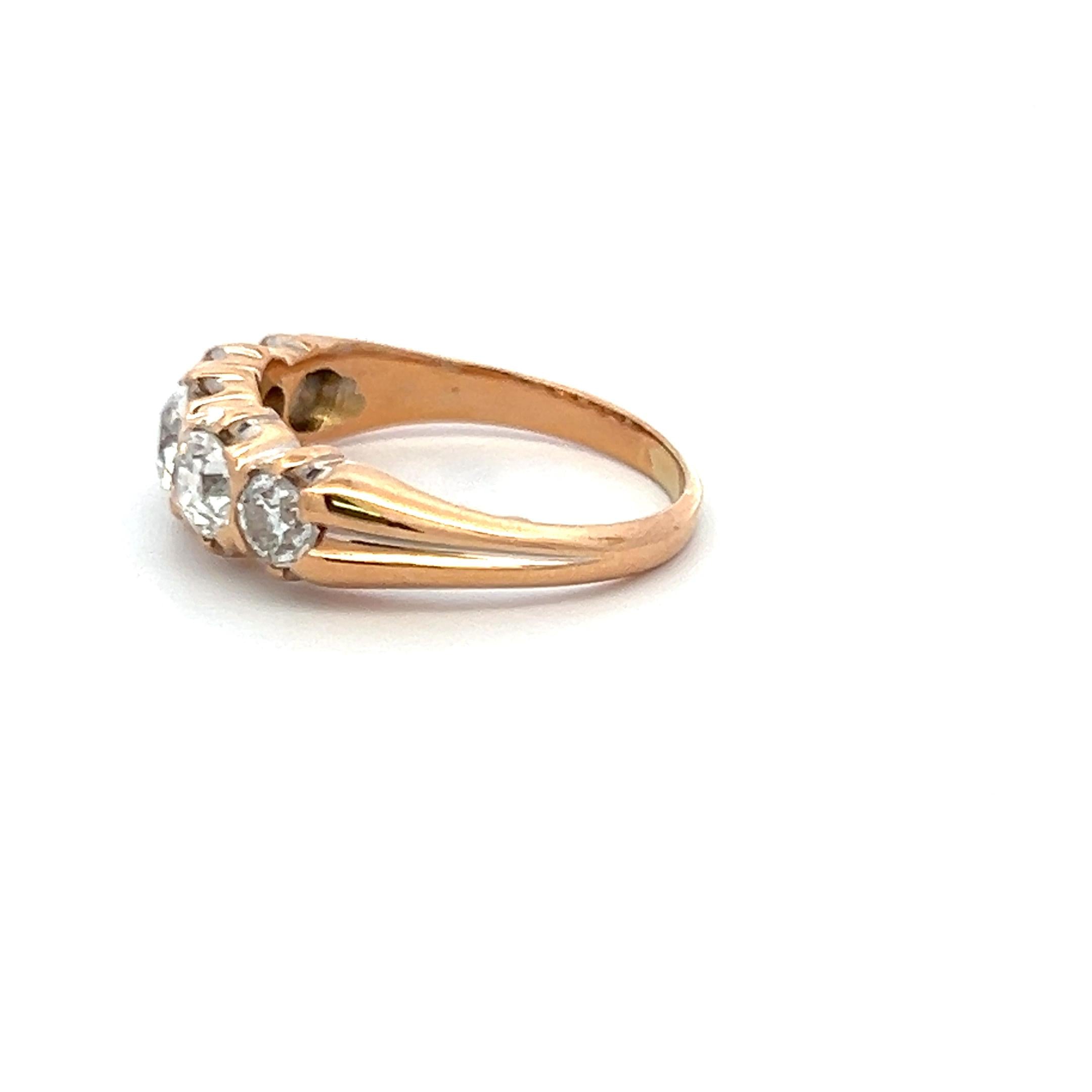 1.99 Carat Circular Brilliant Cut G SI1 Diamond 14K Yellow Gold Five-Stone Ring