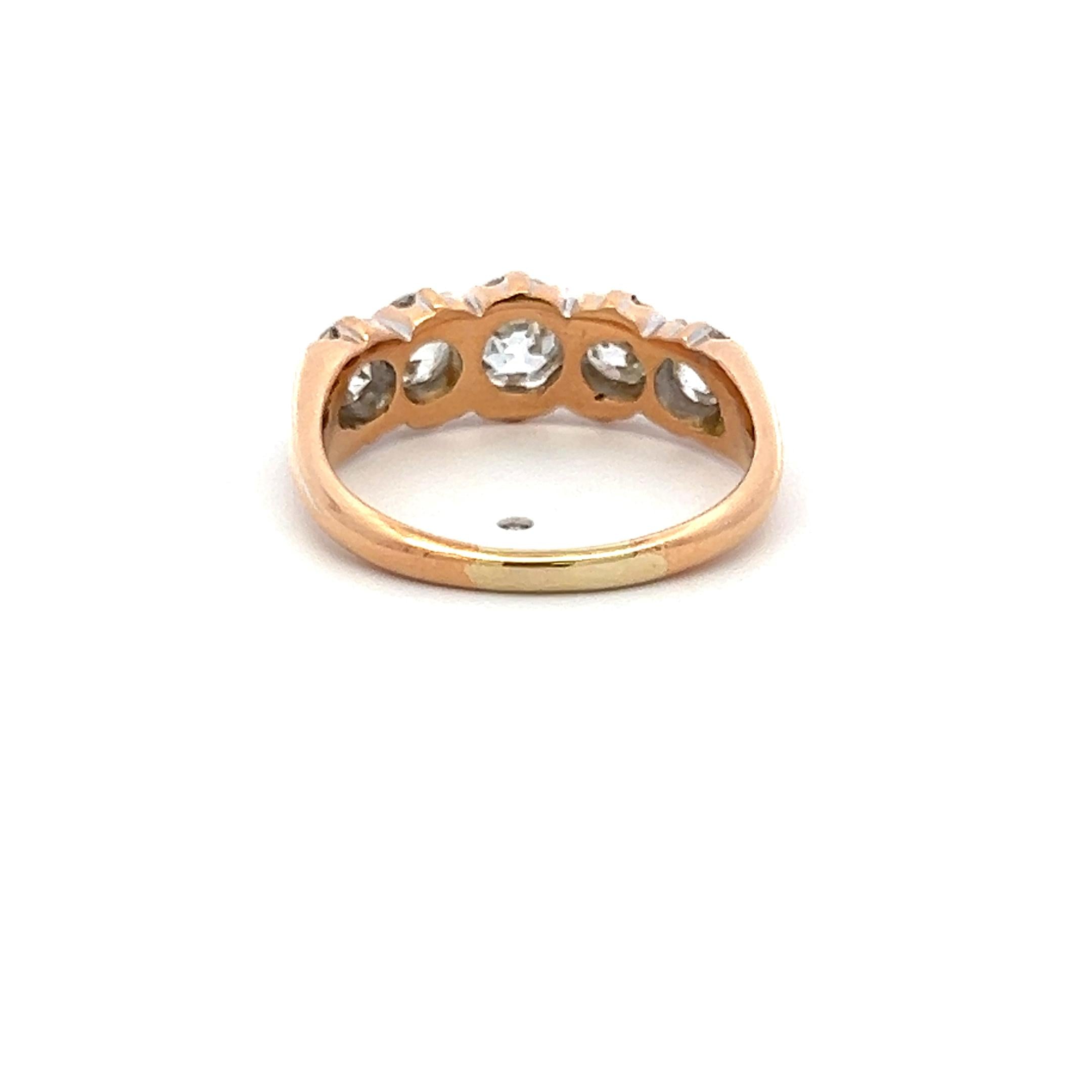 1.99 Carat Circular Brilliant Cut G SI1 Diamond 14K Yellow Gold Five-Stone Ring