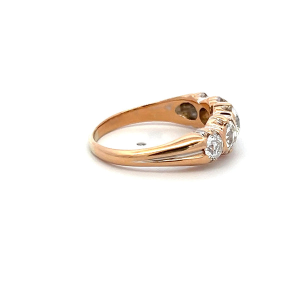 1.99 Carat Circular Brilliant Cut G SI1 Diamond 14K Yellow Gold Five-Stone Ring