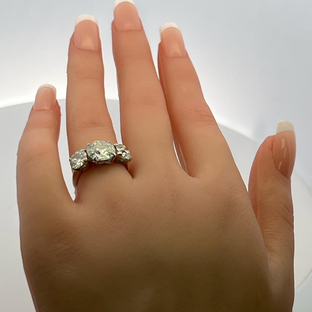 5.29 Carat Old European and Circular Brilliant Diamond Platinum Three-Stone Ring