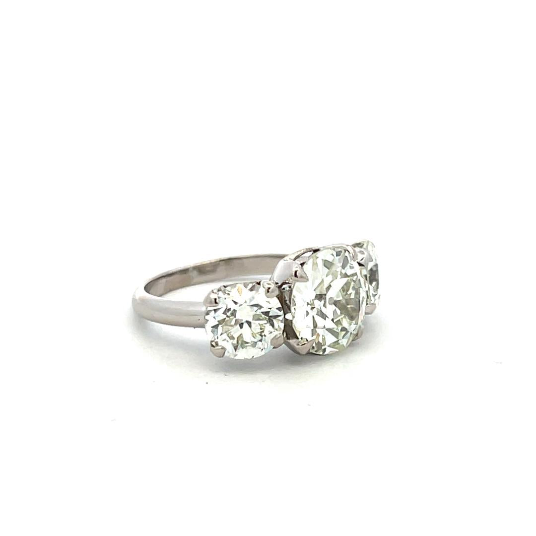 5.29 Carat Old European and Circular Brilliant Diamond Platinum Three-Stone Ring
