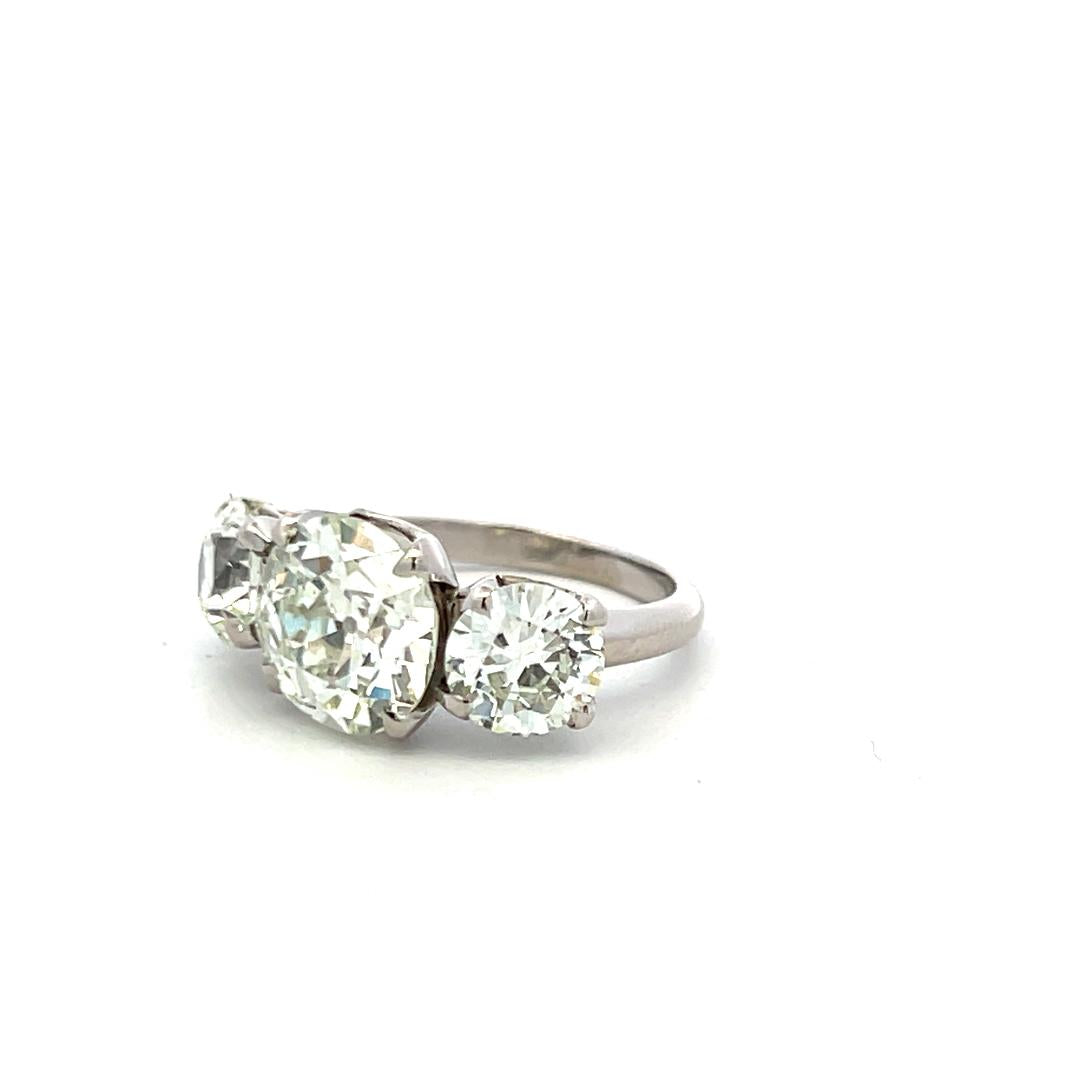 5.29 Carat Old European and Circular Brilliant Diamond Platinum Three-Stone Ring