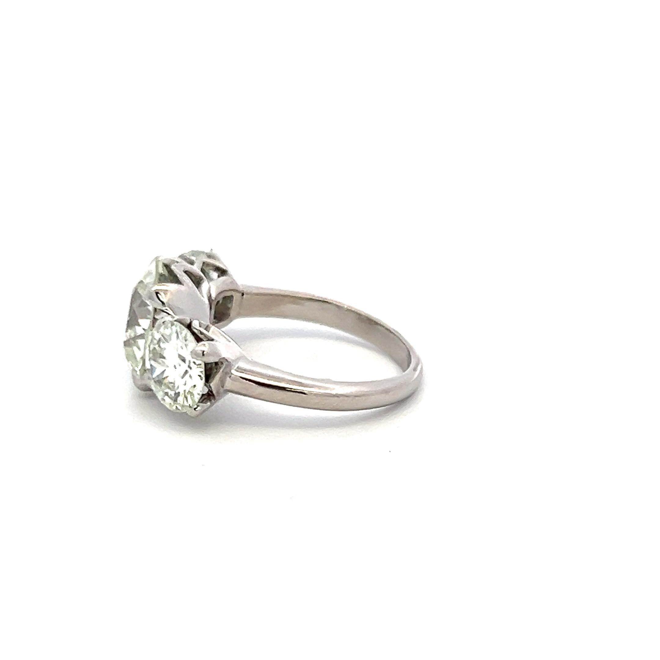 5.29 Carat Old European and Circular Brilliant Diamond Platinum Three-Stone Ring