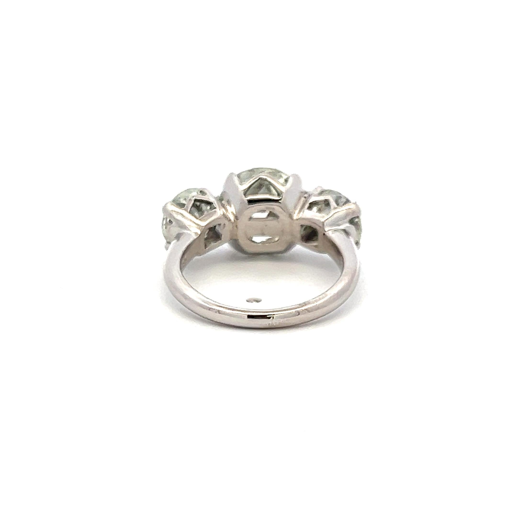 5.29 Carat Old European and Circular Brilliant Diamond Platinum Three-Stone Ring