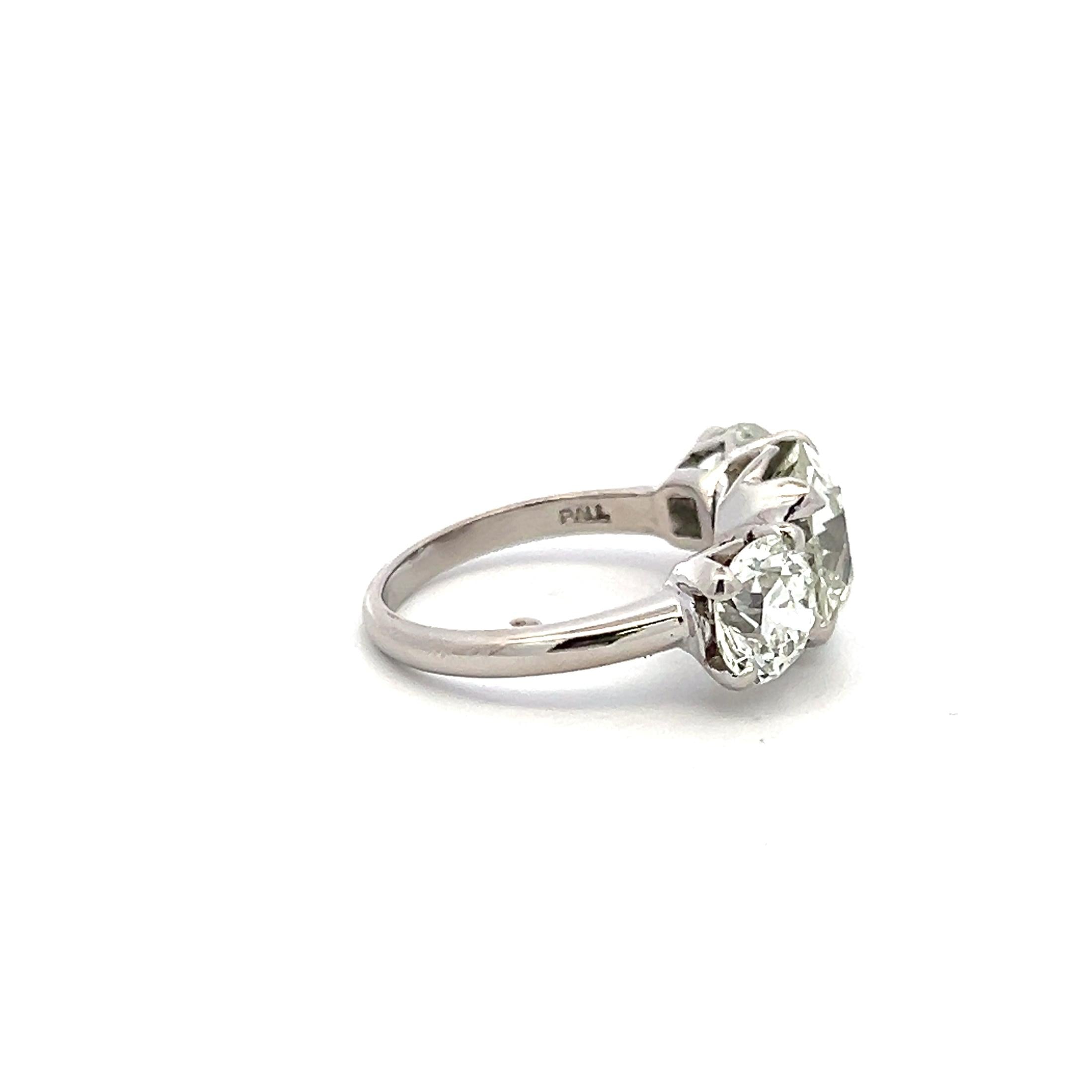 5.29 Carat Old European and Circular Brilliant Diamond Platinum Three-Stone Ring