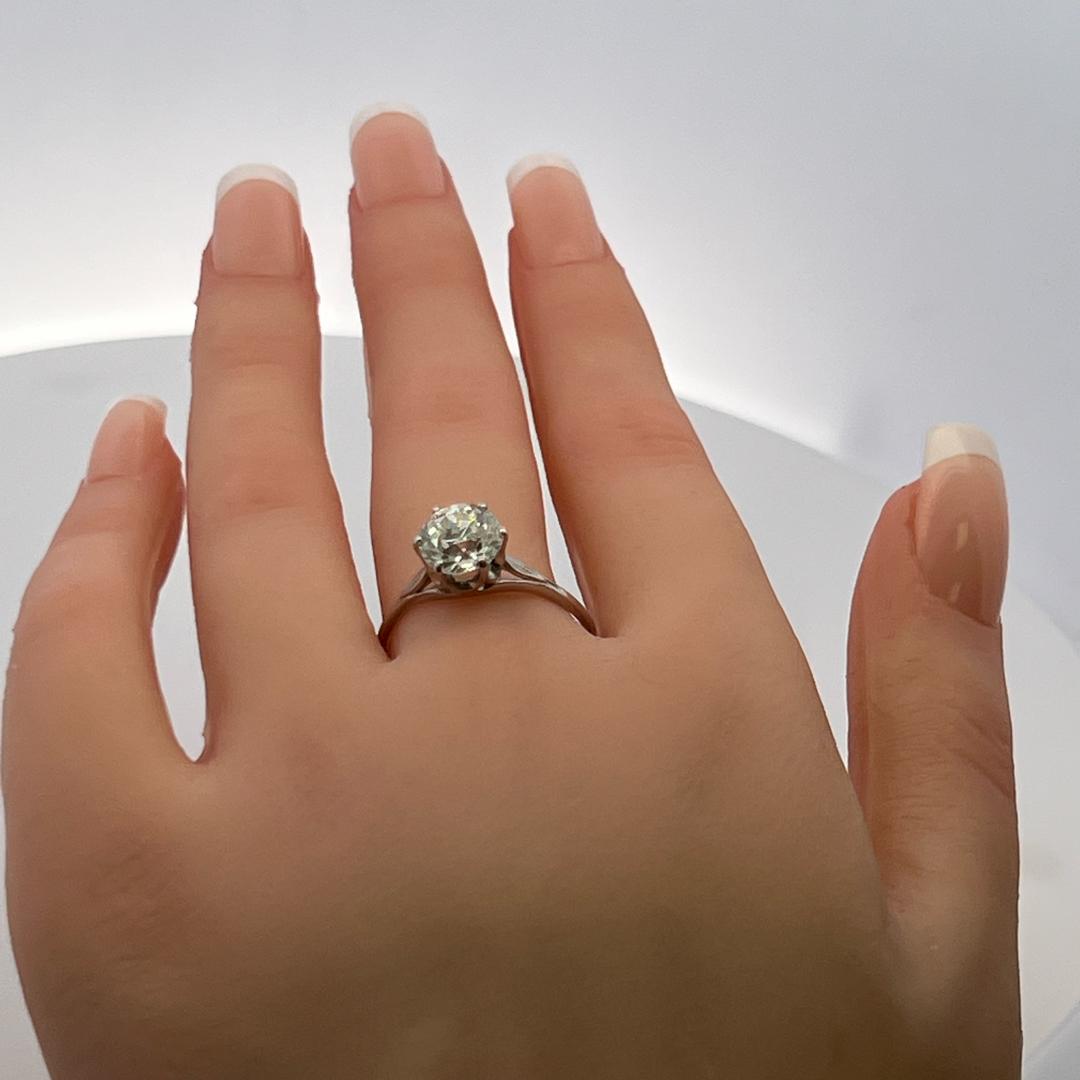 2.28 Carat Old European Cut L I2 Diamond Platinum Engagement Ring