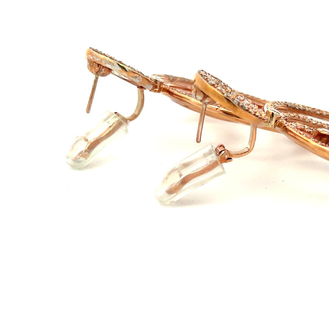 18K Rose Gold Dangling Earrings with 20 Carat Round G-VS Diamonds