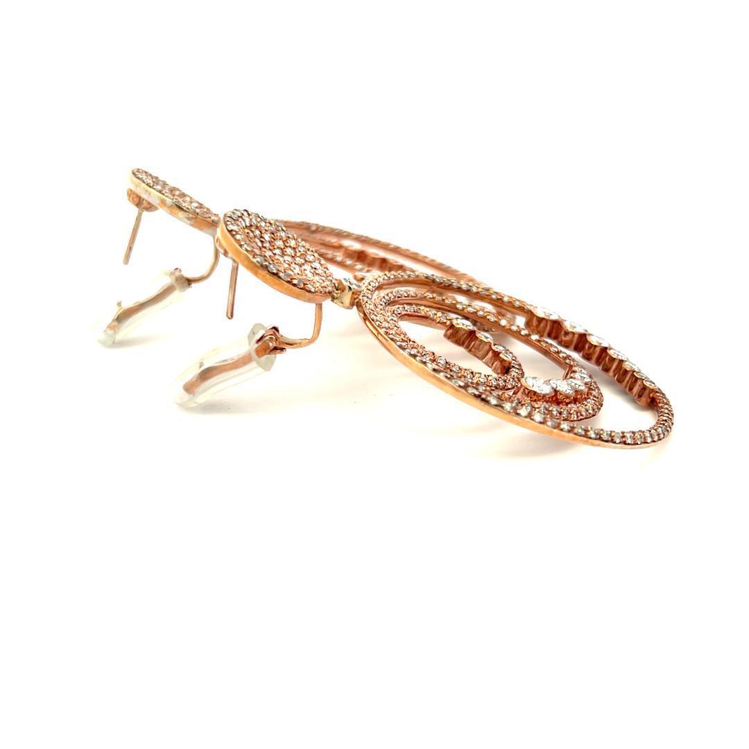 18K Rose Gold Dangling Earrings with 20 Carat Round G-VS Diamonds