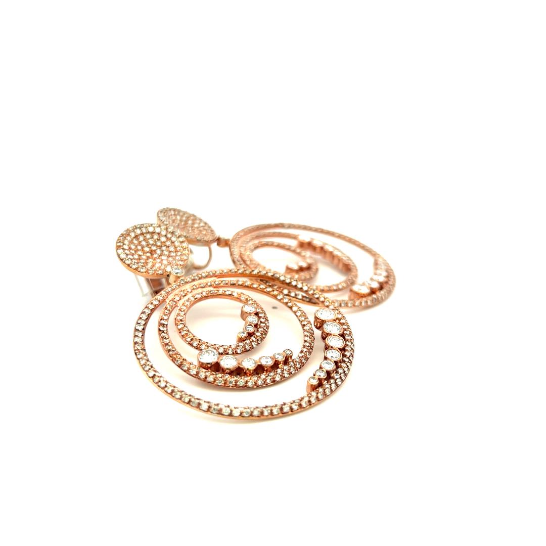 18K Rose Gold Dangling Earrings with 20 Carat Round G-VS Diamonds