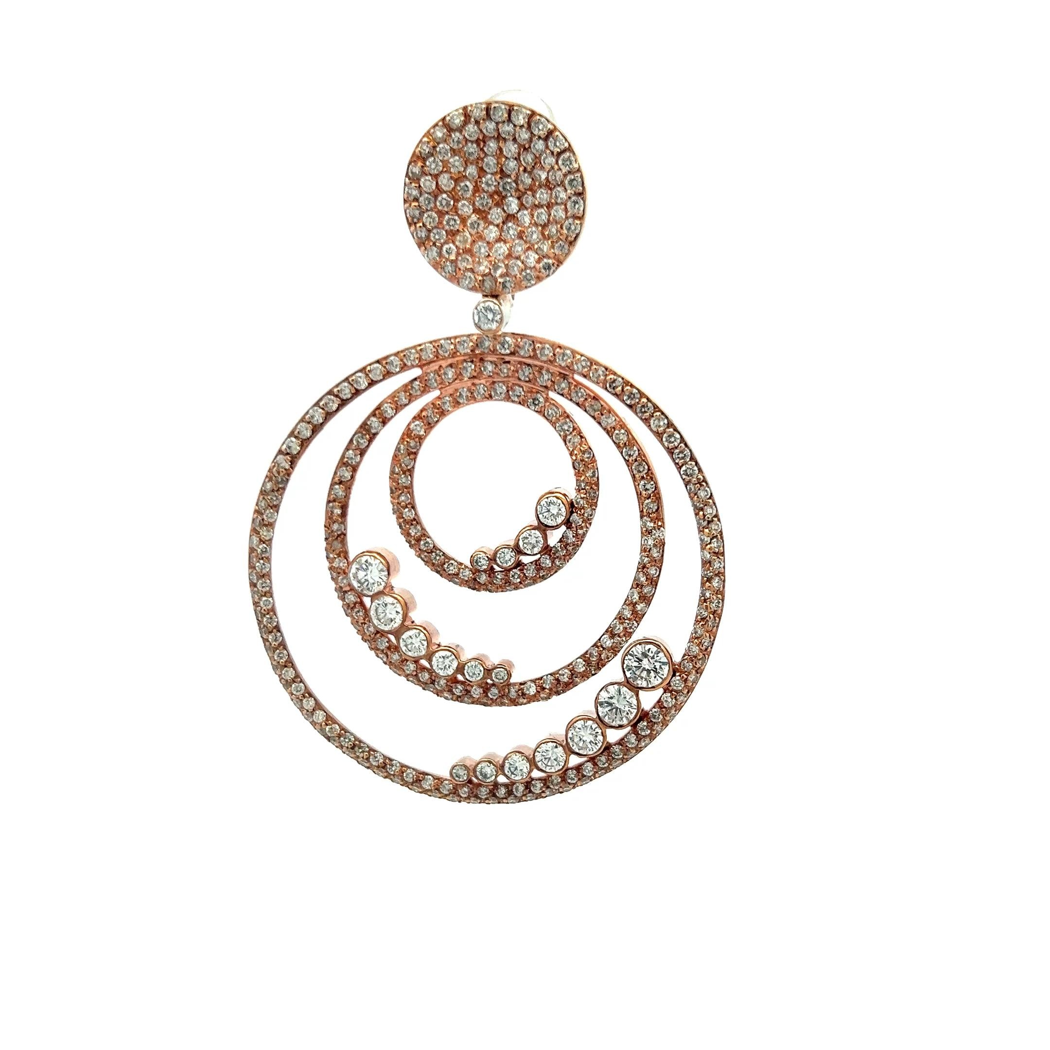 18K Rose Gold Dangling Earrings with 20 Carat Round G-VS Diamonds