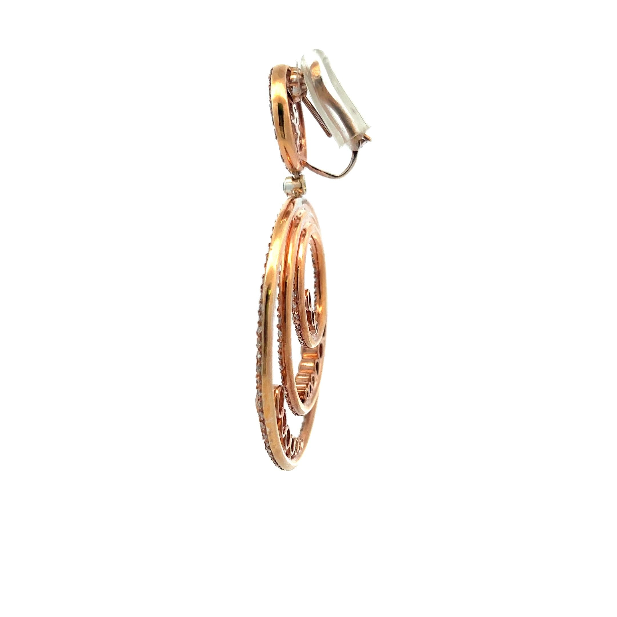 18K Rose Gold Dangling Earrings with 20 Carat Round G-VS Diamonds