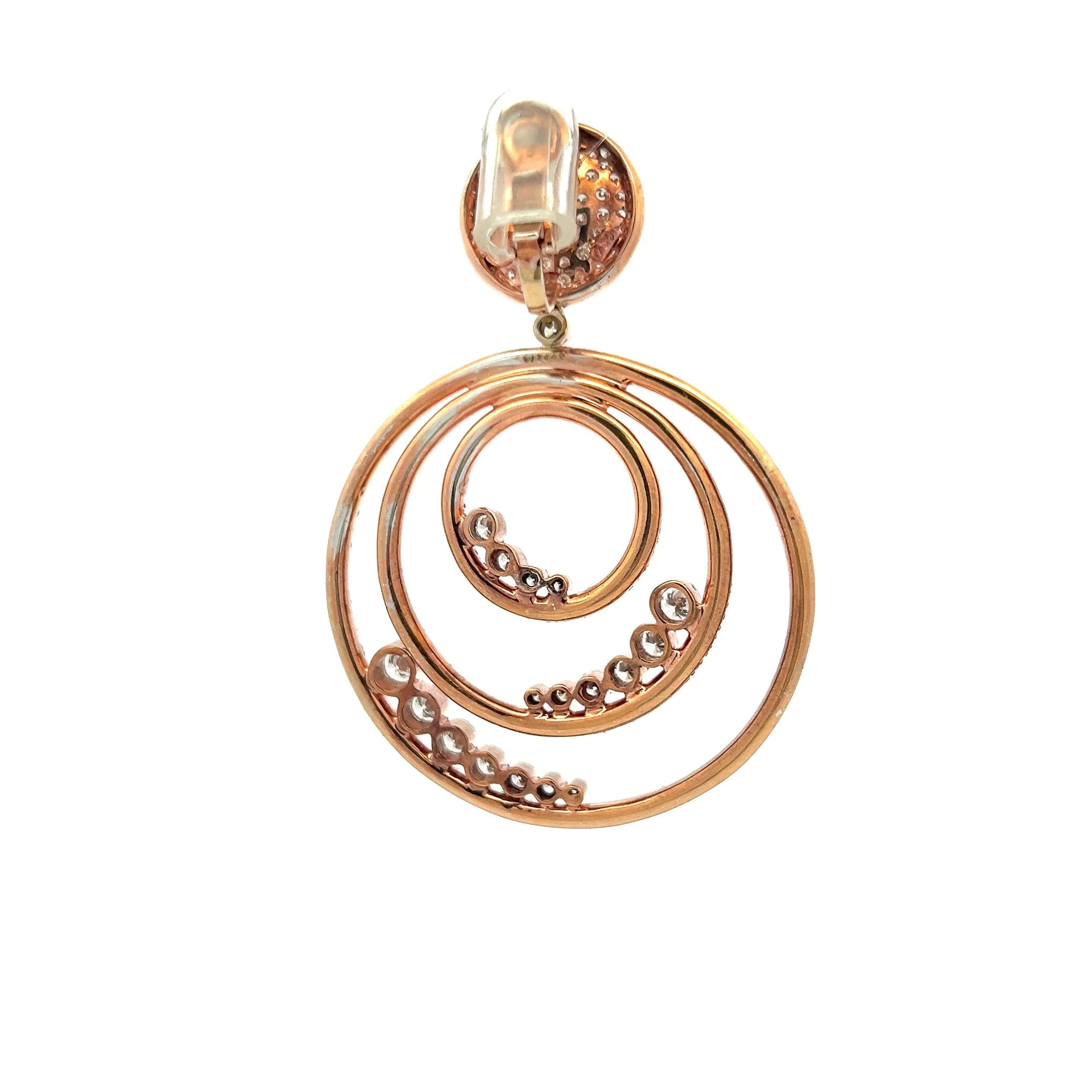 18K Rose Gold Dangling Earrings with 20 Carat Round G-VS Diamonds