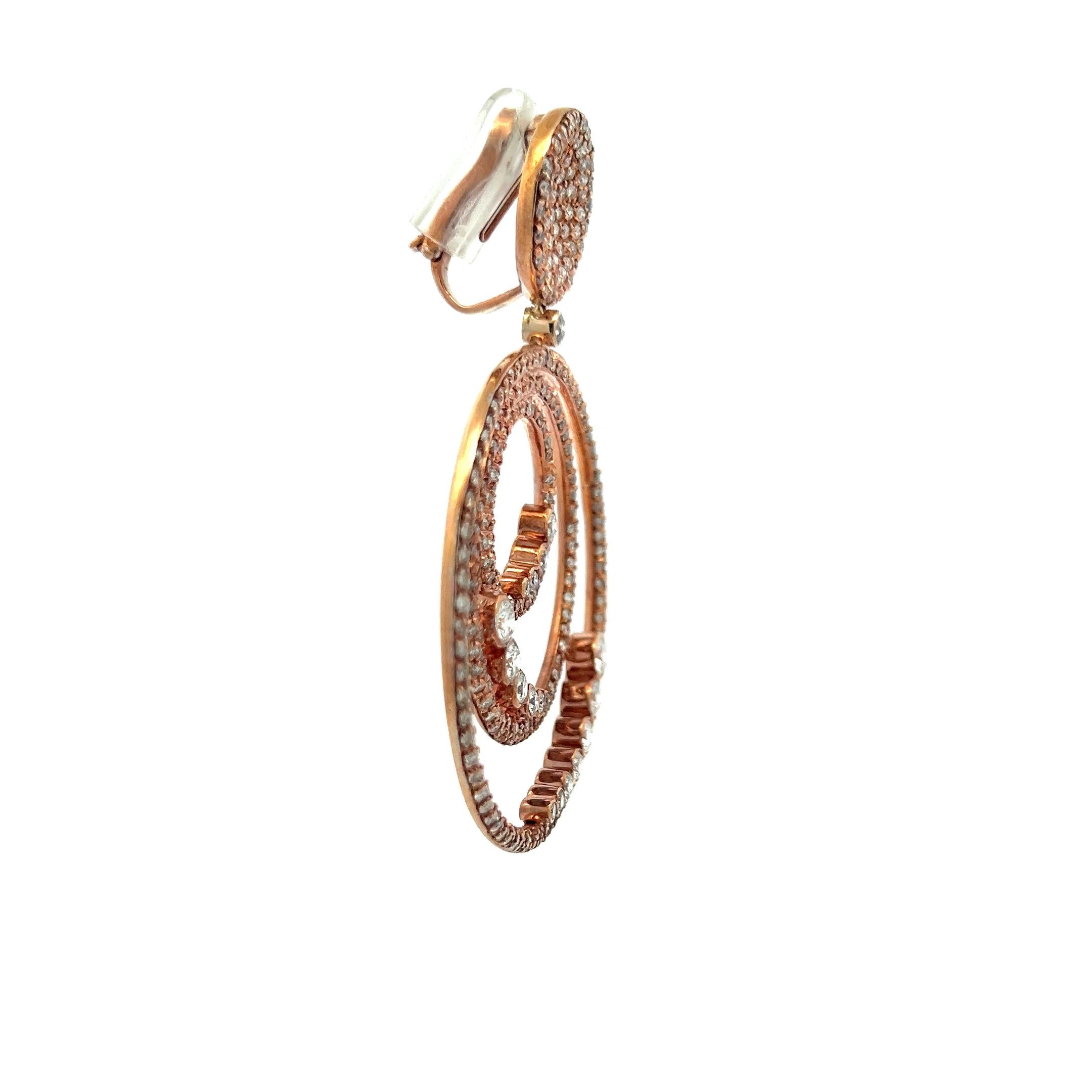 18K Rose Gold Dangling Earrings with 20 Carat Round G-VS Diamonds