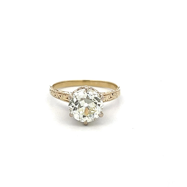 2.07 Carat Old European Cut N VS1 Diamond 14 Karat Yellow Gold Engagement Ring