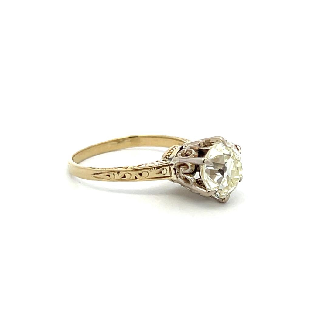 2.07 Carat Old European Cut N VS1 Diamond 14 Karat Yellow Gold Engagement Ring