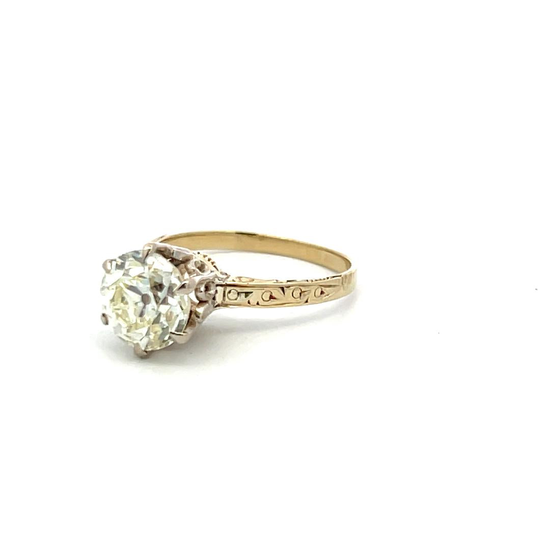 2.07 Carat Old European Cut N VS1 Diamond 14 Karat Yellow Gold Engagement Ring