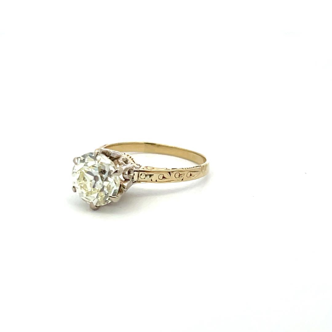 2.07 Carat Old European Cut N VS1 Diamond 14 Karat Yellow Gold Engagement Ring