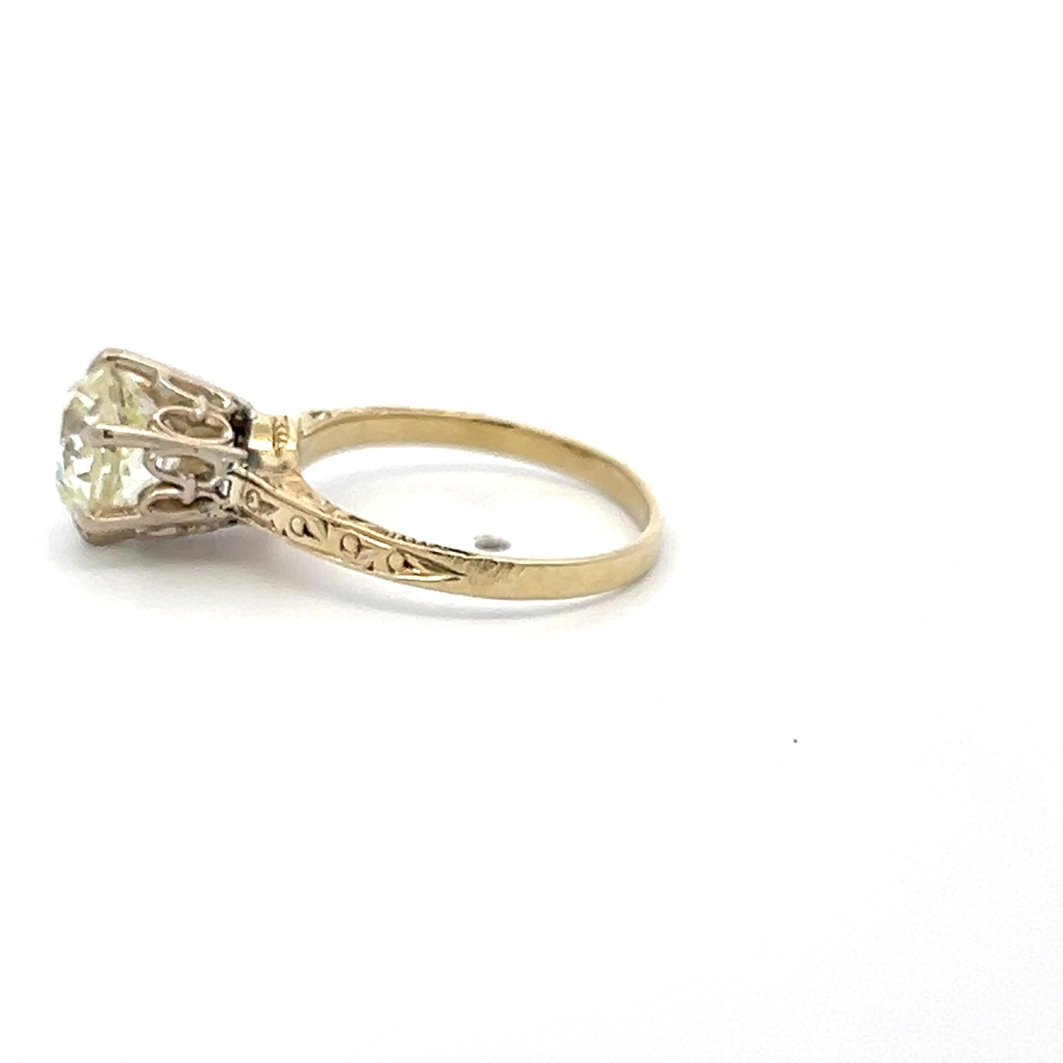 2.07 Carat Old European Cut N VS1 Diamond 14 Karat Yellow Gold Engagement Ring