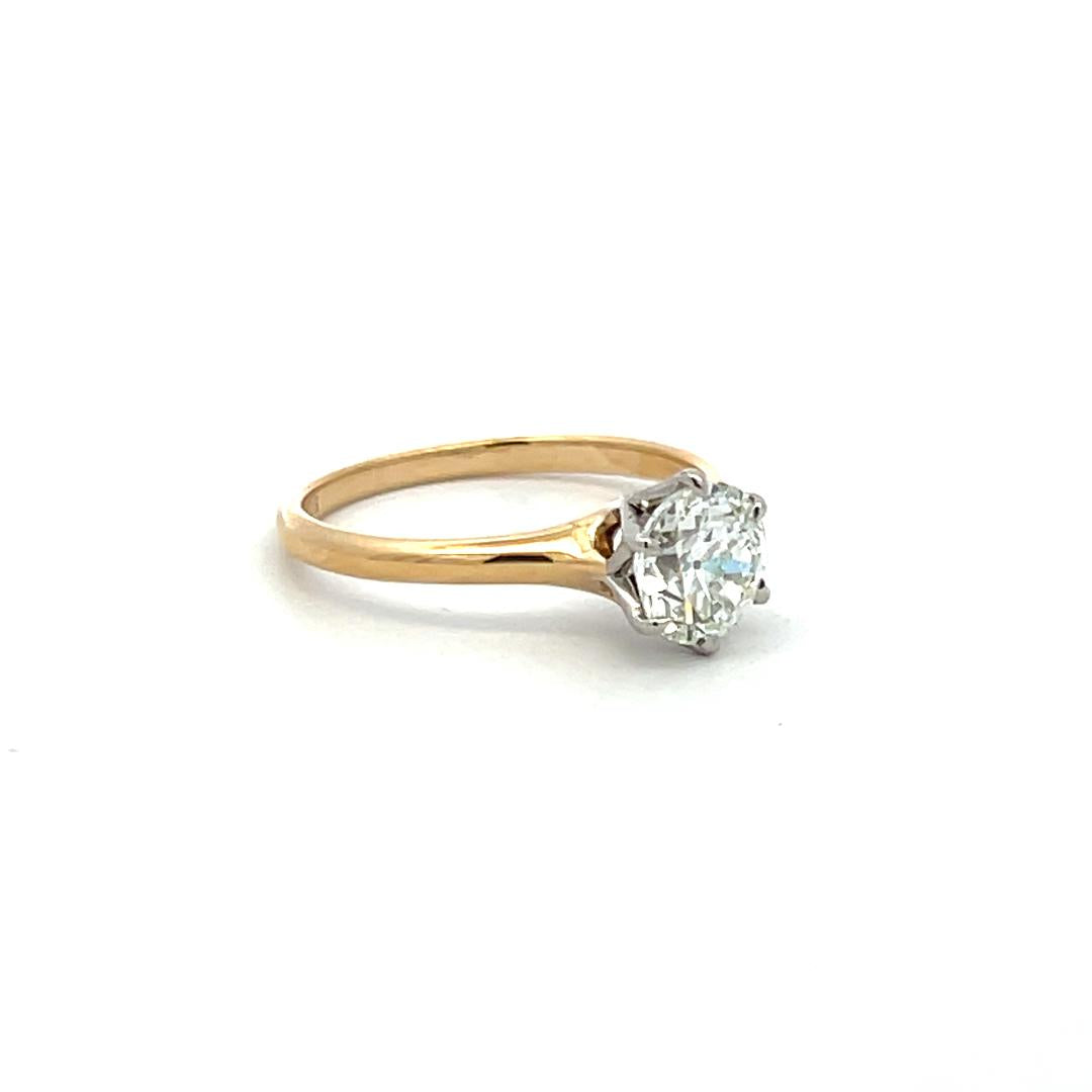 14K Two Tone Gold Engagement Ring with 1.09ct Old European Diamond I VS2 GIA