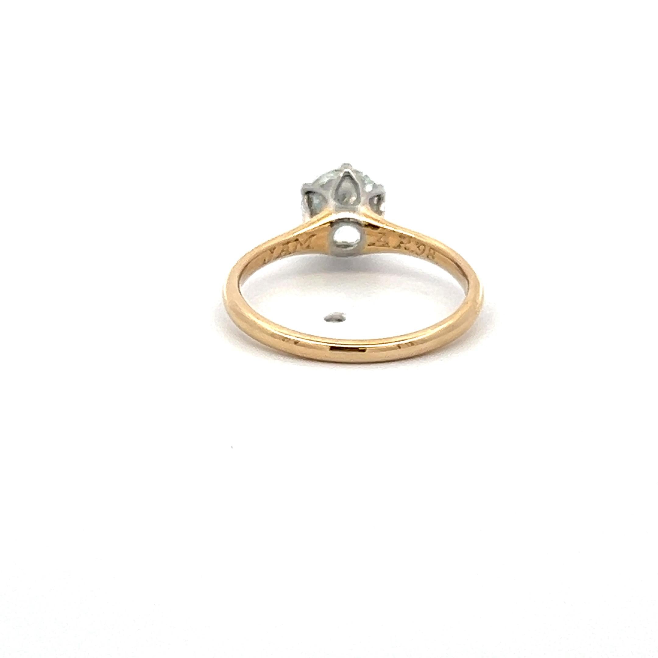 14K Two Tone Gold Engagement Ring with 1.09ct Old European Diamond I VS2 GIA