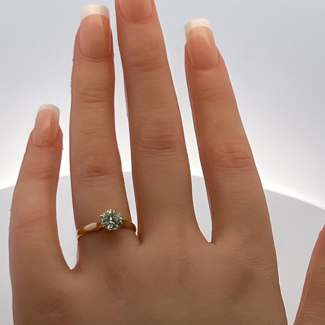18K Yellow Gold Engagement Ring with 1.02 Carat Old European Diamonds H SI2 GIA