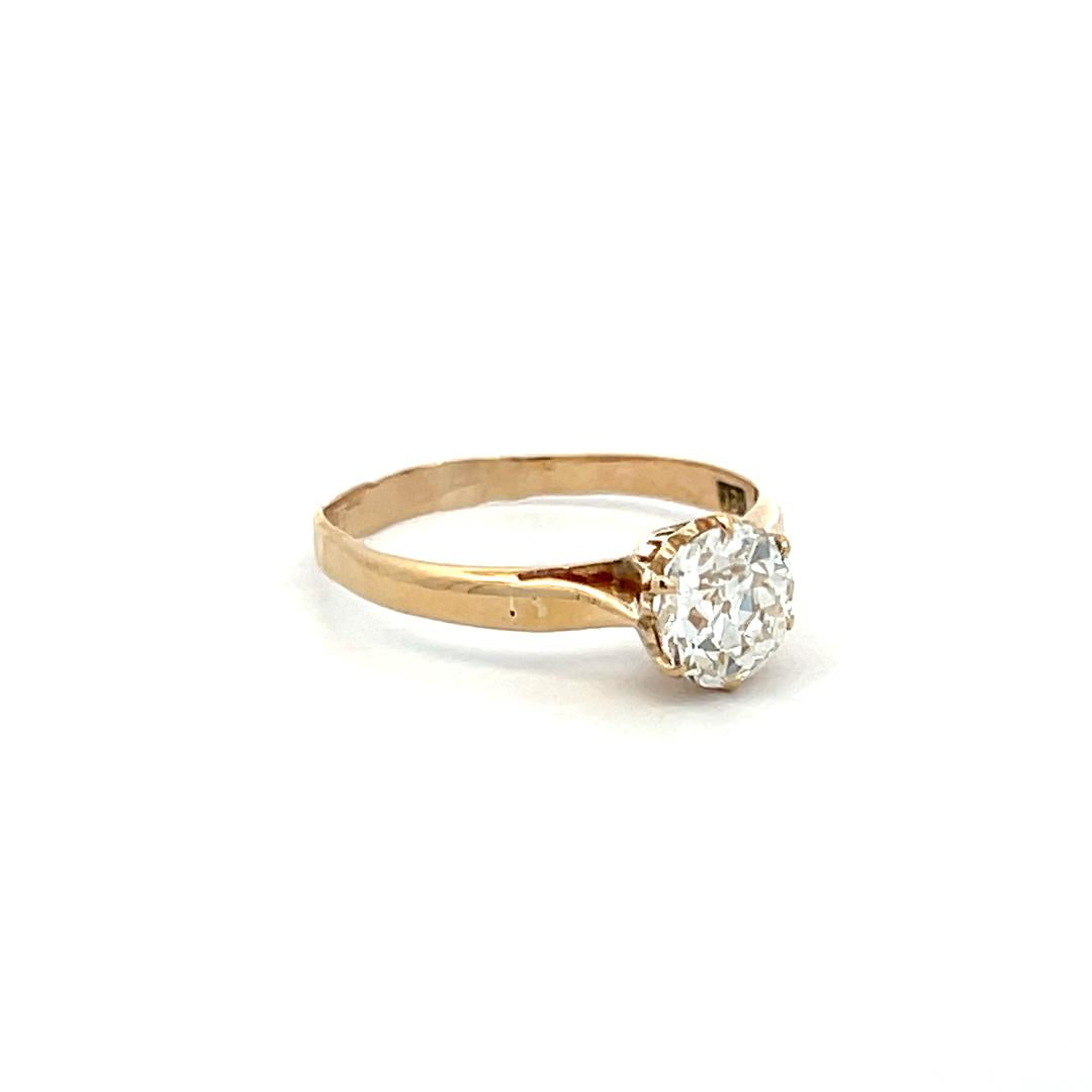 18K Yellow Gold Engagement Ring with 1.02 Carat Old European Diamonds H SI2 GIA
