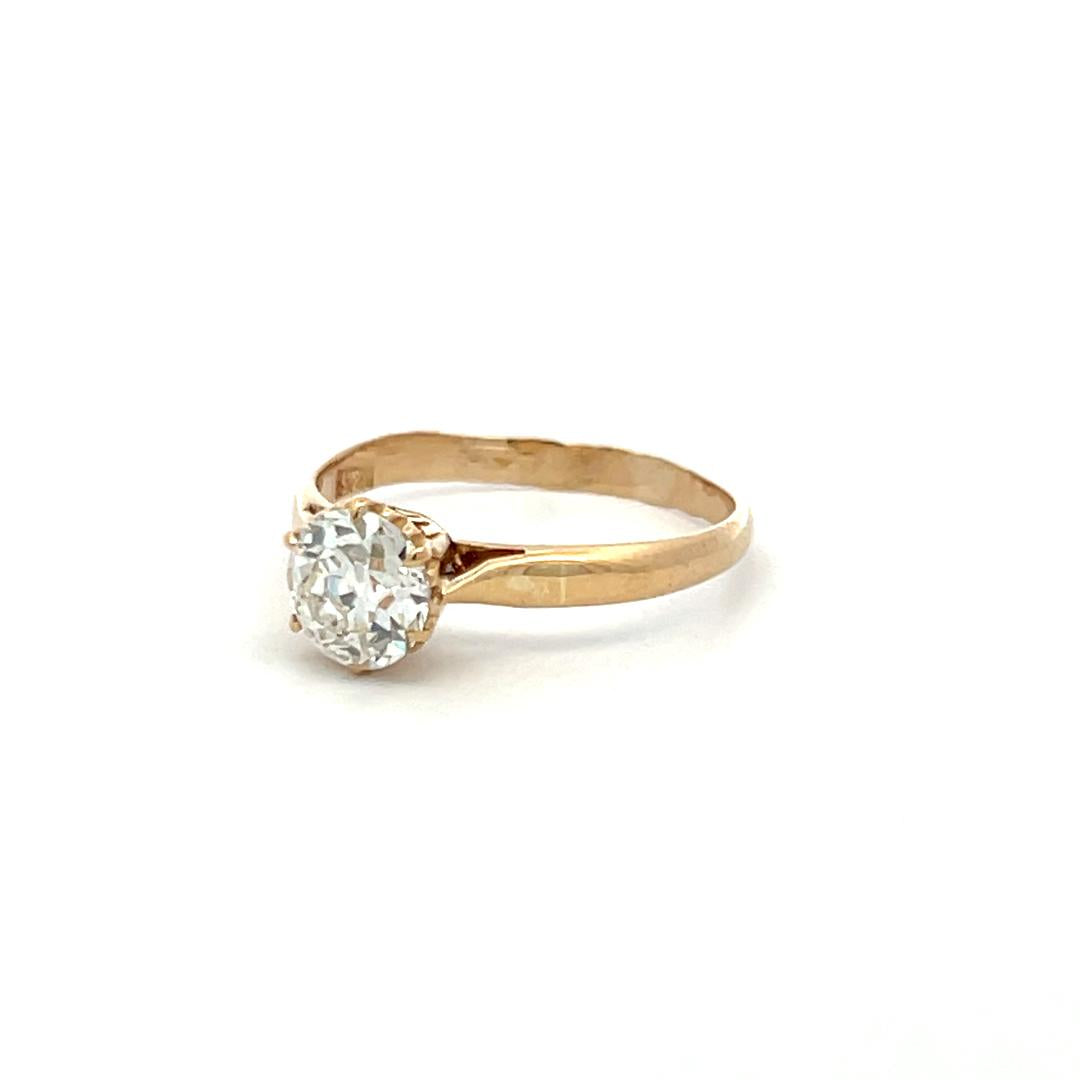 18K Yellow Gold Engagement Ring with 1.02 Carat Old European Diamonds H SI2 GIA