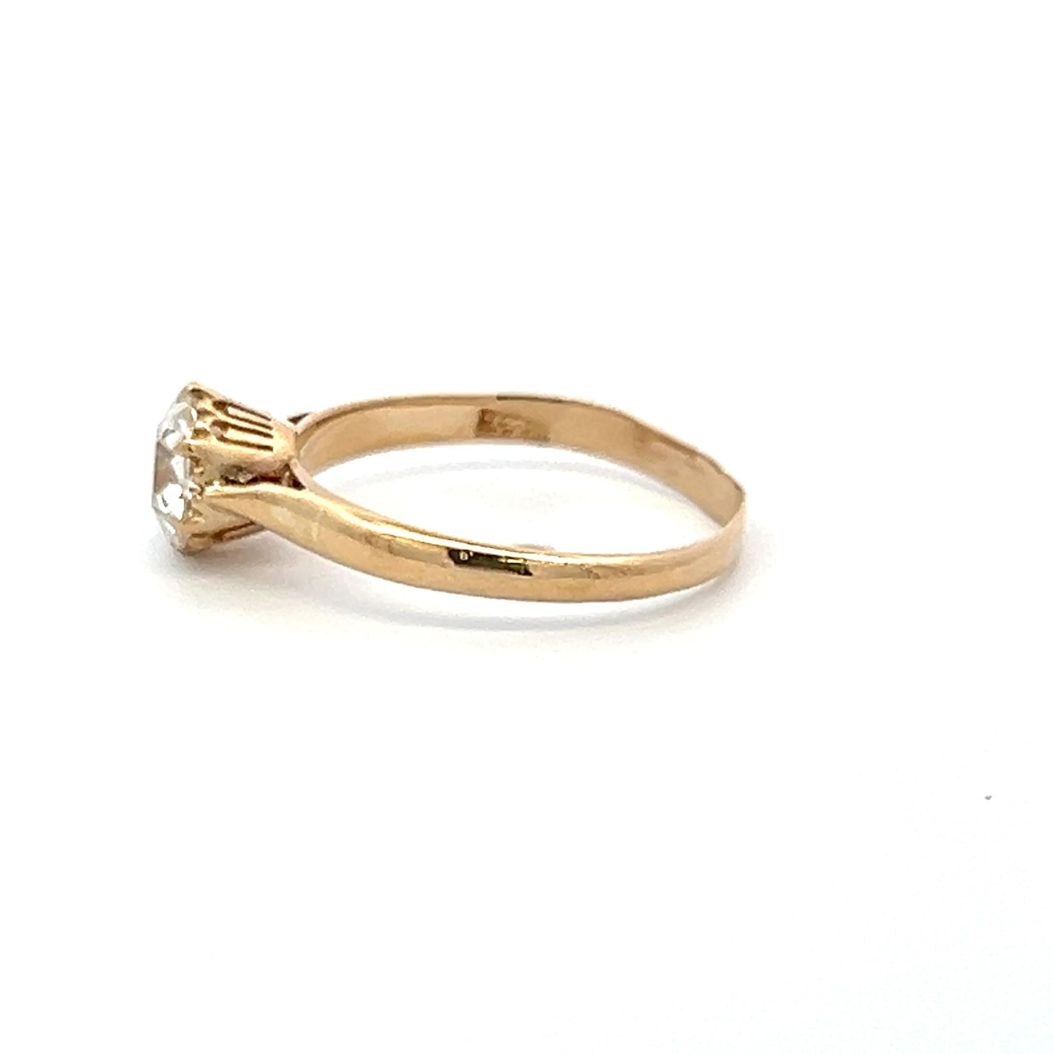 18K Yellow Gold Engagement Ring with 1.02 Carat Old European Diamonds H SI2 GIA