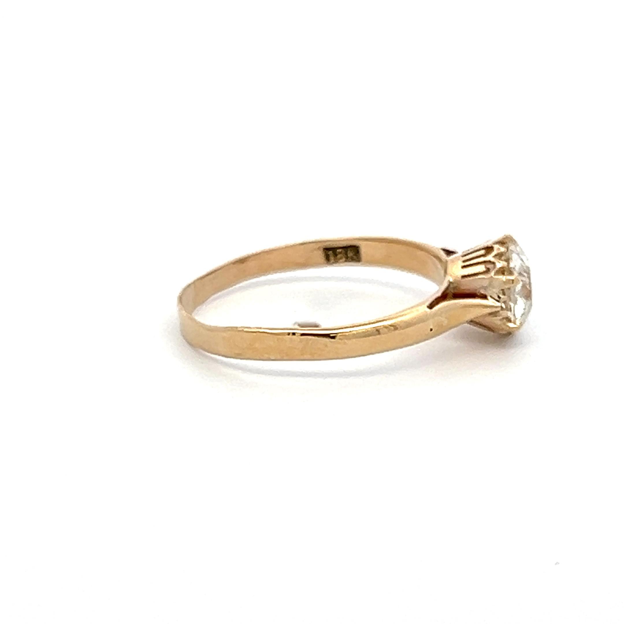 18K Yellow Gold Engagement Ring with 1.02 Carat Old European Diamonds H SI2 GIA
