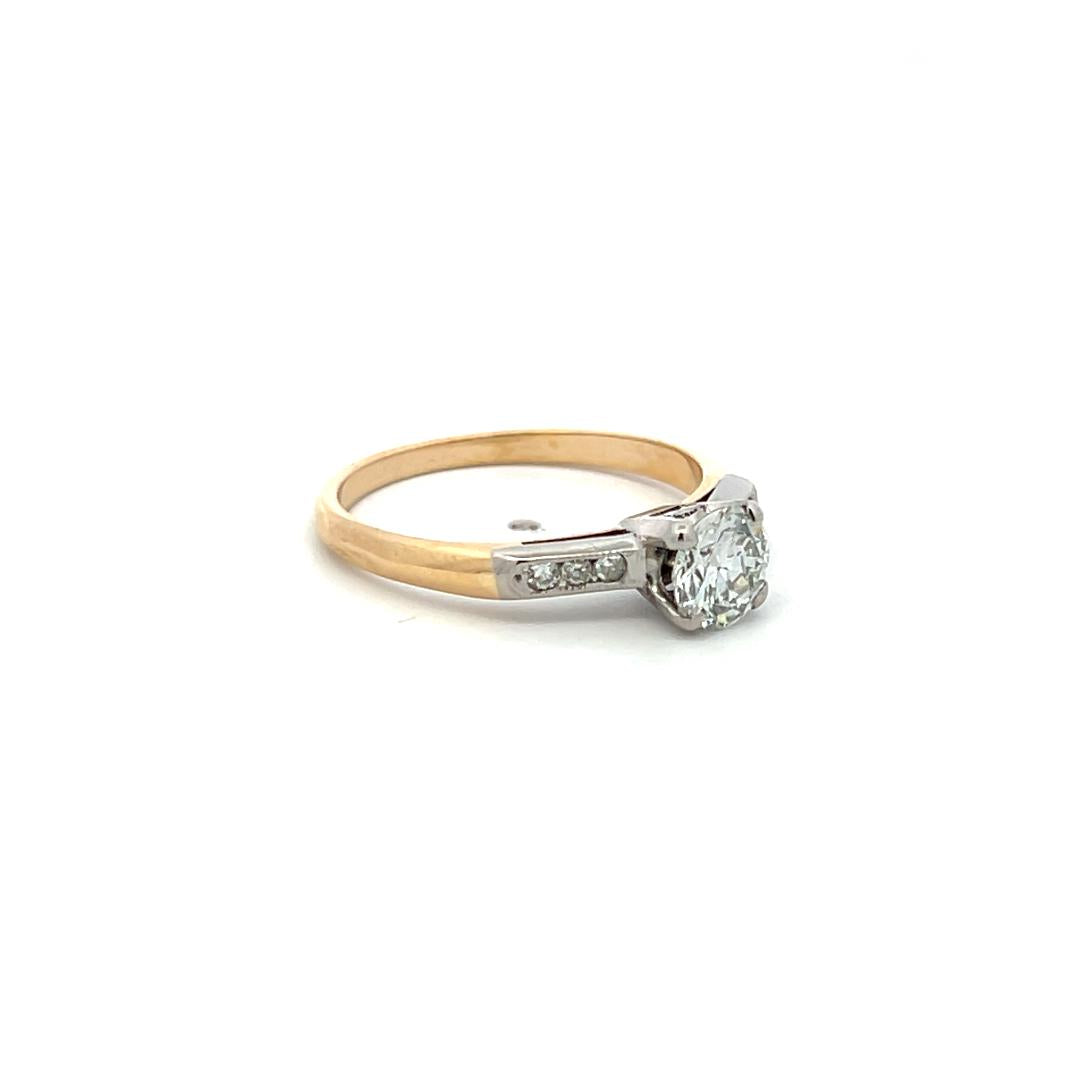 14K Two Tone Gold Engagement Ring with 0.7ct Circular & Old European Diamonds