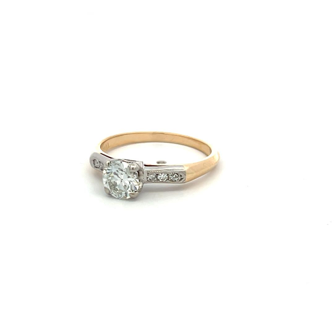 14K Two Tone Gold Engagement Ring with 0.7ct Circular & Old European Diamonds
