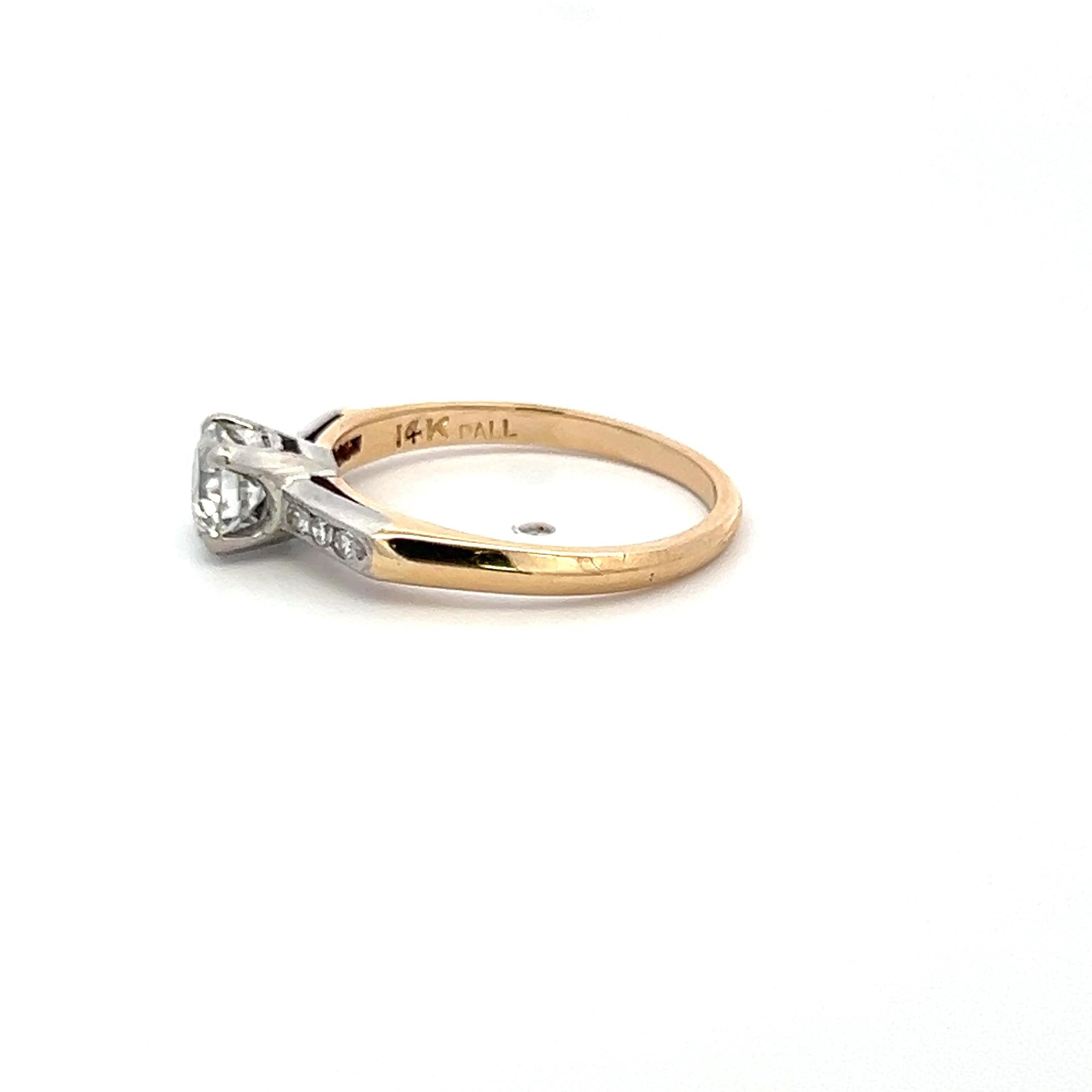 14K Two Tone Gold Engagement Ring with 0.7ct Circular & Old European Diamonds
