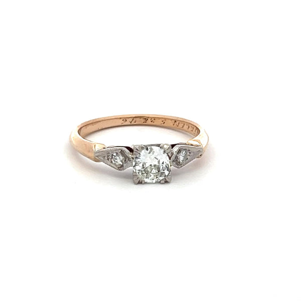 0.42 Carat Old European Cut H SI1 Diamond 14 Karat Two Tone Gold Engagement Ring