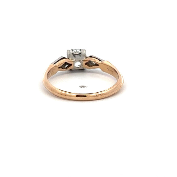 0.42 Carat Old European Cut H SI1 Diamond 14 Karat Two Tone Gold Engagement Ring