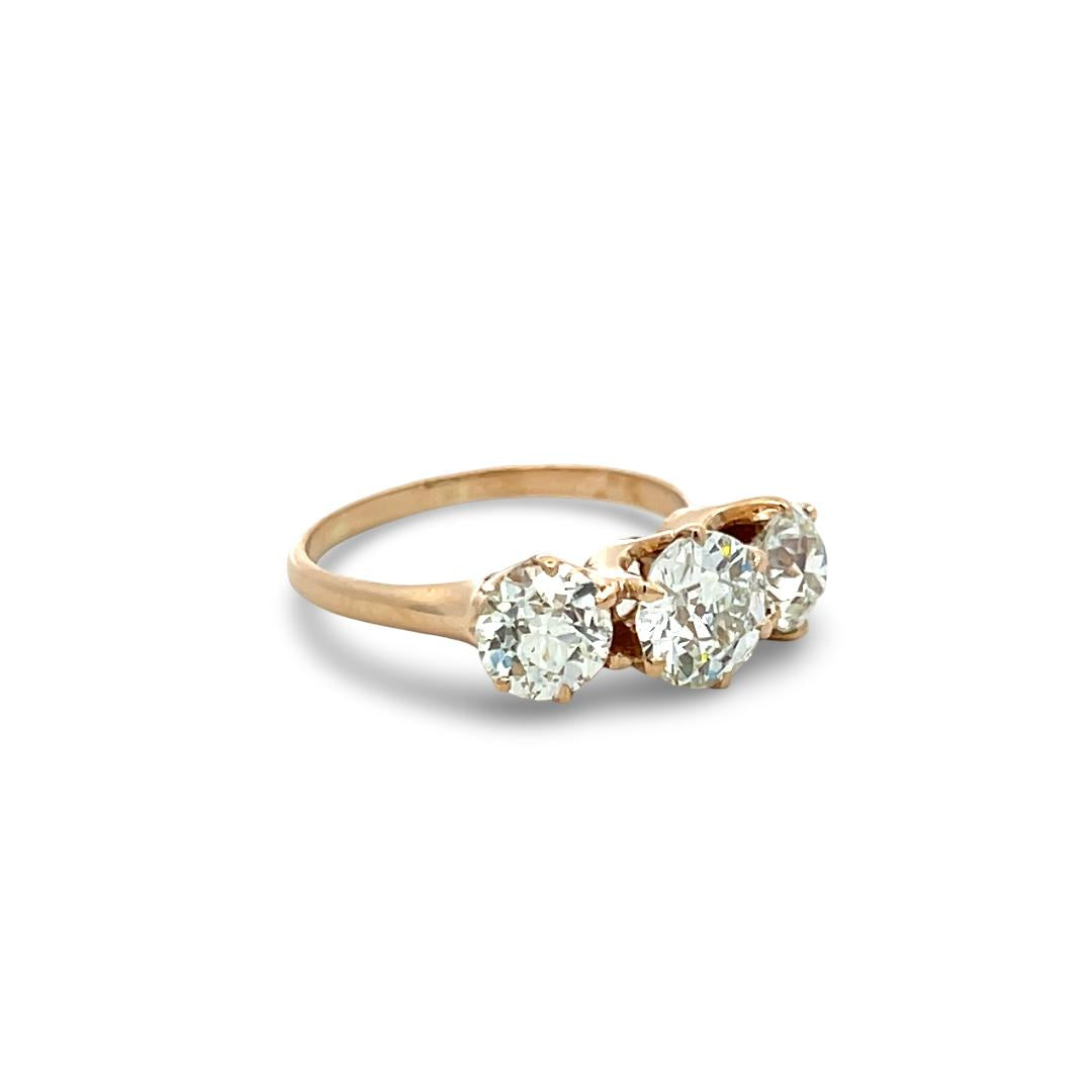14K Yellow Gold Three-Stone Ring with 2.87ct Old European Diamonds J SI2 GIA