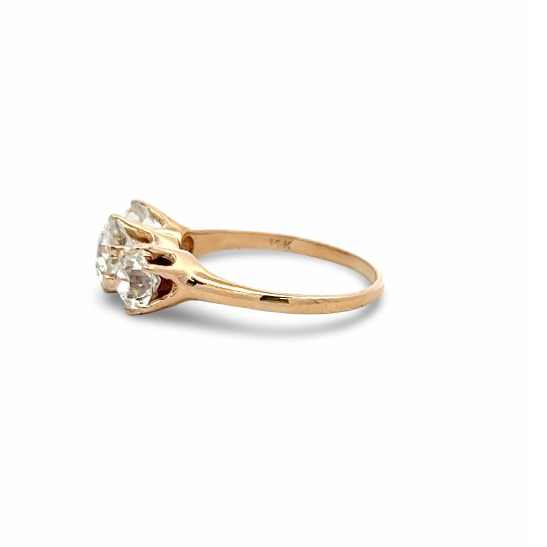 14K Yellow Gold Three-Stone Ring with 2.87ct Old European Diamonds J SI2 GIA