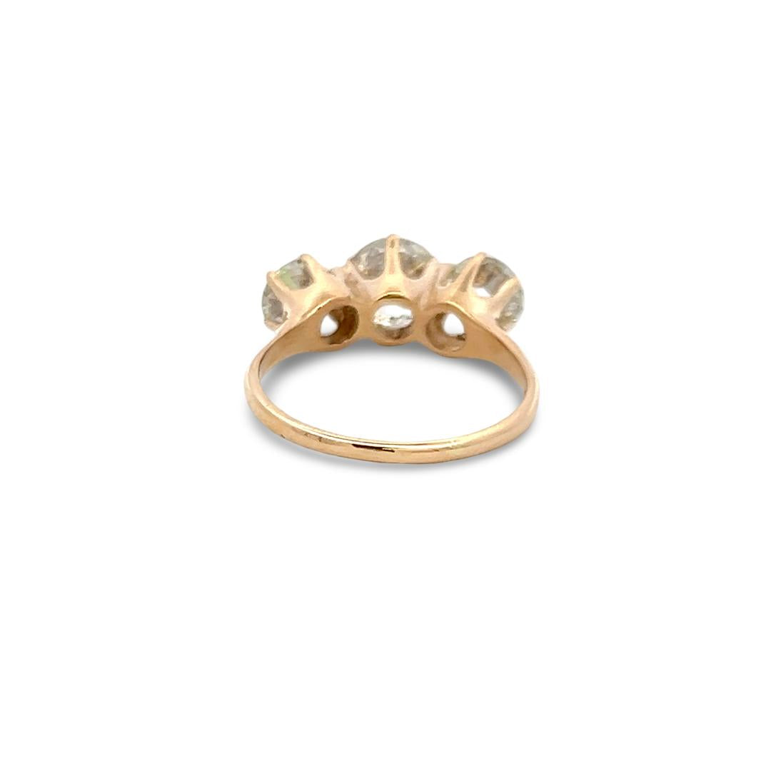 14K Yellow Gold Three-Stone Ring with 2.87ct Old European Diamonds J SI2 GIA