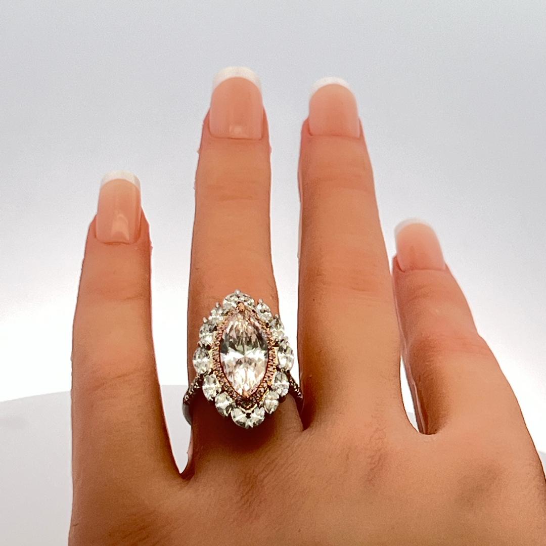 5.83 total ct Marquise Lit-Pink & Round Brilliant Diamond Platinum Cocktail Ring
