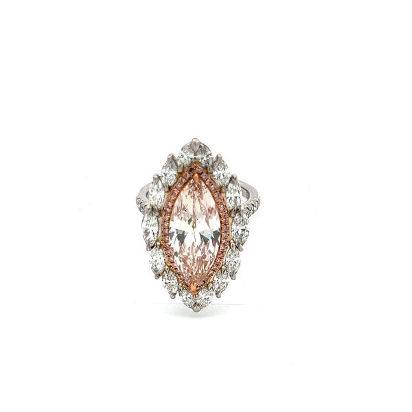 5.83 total ct Marquise Lit-Pink & Round Brilliant Diamond Platinum Cocktail Ring